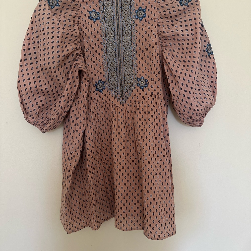 Anthropologie embroidered Sundress with Bishop Sleeves